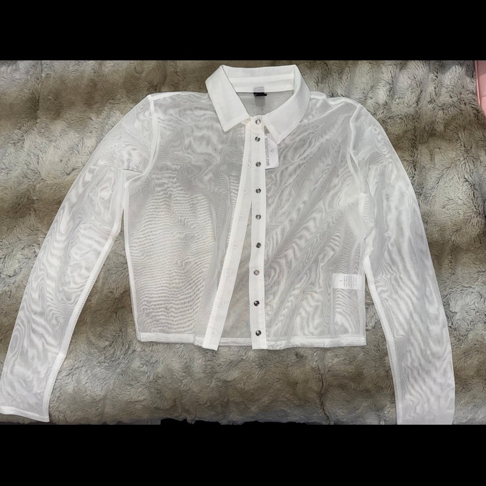 Windsor white mesh button down crop top